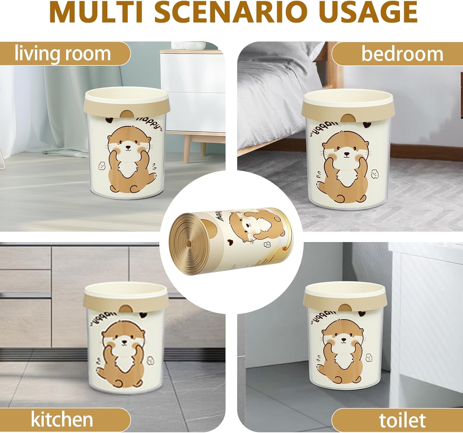 VOK 4 Gallon Trash Bags with Otters Printed, Drawstring Small Garbage Bags, Tear-Resistant &