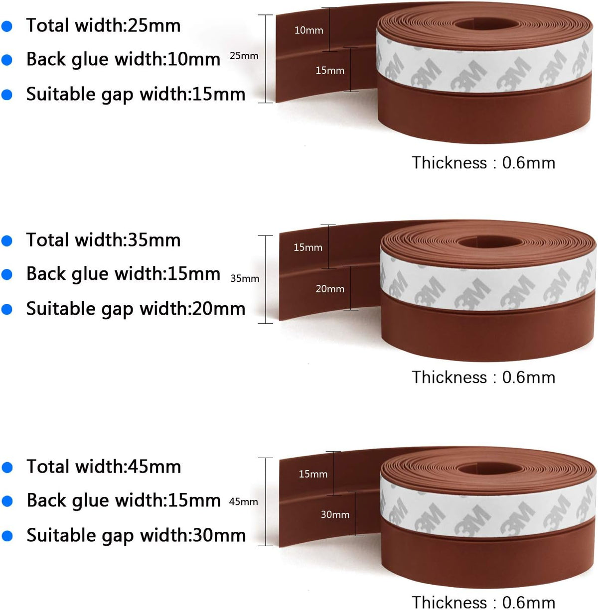 TAROSE Weather Stripping, Silicone Door Seal Strip Door, Window, 16 Feet Long, Reddish Brown (Width