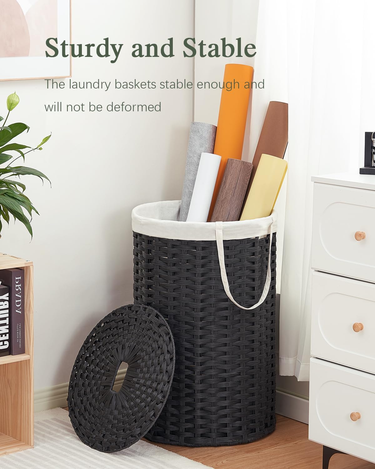 Large Laundry Hamper Laundry Basket Round 34.3 Gal (130 L) Handwoven Wicker Laundry Baskets Rattan