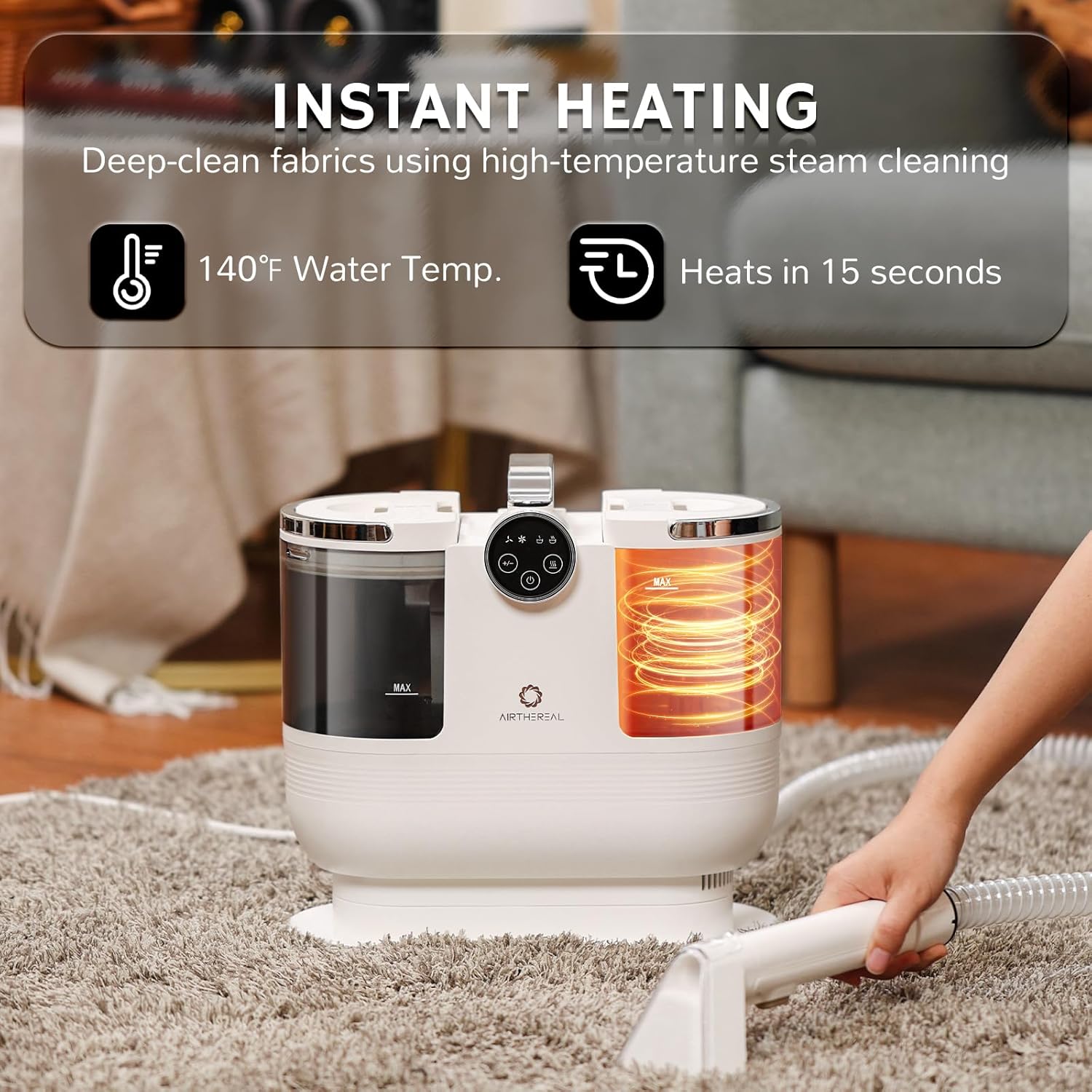 Airthereal Portable Upholstery Spot Cleaner, Instant Heating Carpet Cleaner Machine, Shampooer