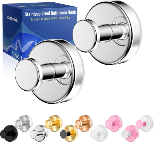 Suction Cup Hooks for Shower,Removable No Drill Towel Hooks,Upgraded 15 lbs Strong Suction hooks