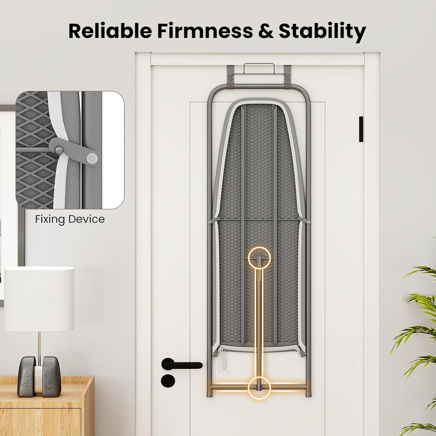 COSTWAY Over The Door Ironing Board, Space-Saving Metal Hanging Ironing Board with Iron Holder &