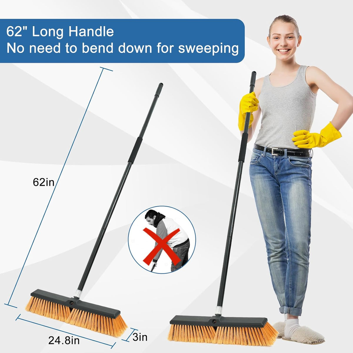 PBHEPJ 24 Inchs Push Broom Outdoor Heavy Duty, Shop Broom with 60" Long Bandle for Cleaning Outdoor