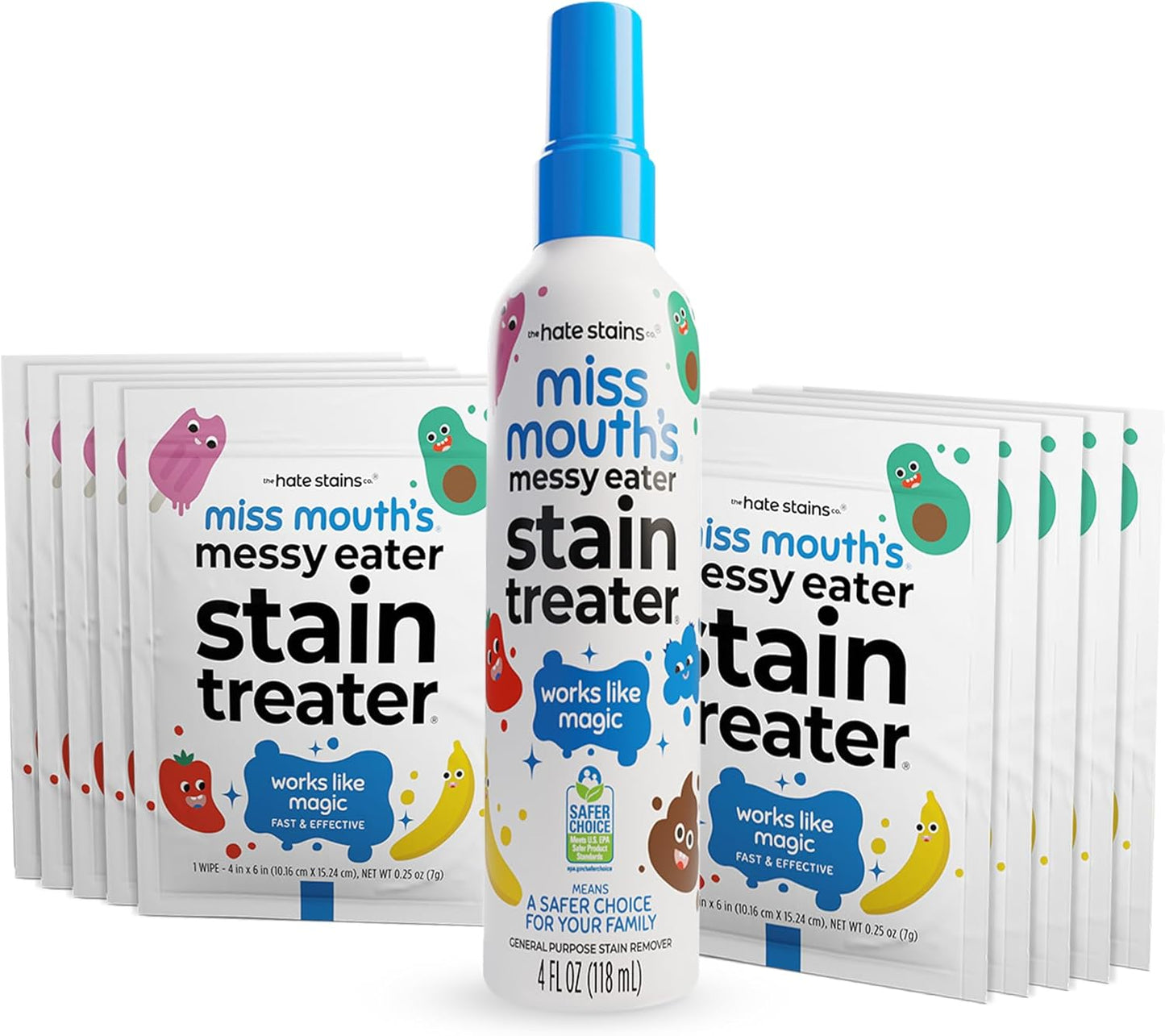 Miss Mouth's Messy Eater Stain Treater Spray - 4oz & 10 Wipes Stain Remover - Newborn & Baby