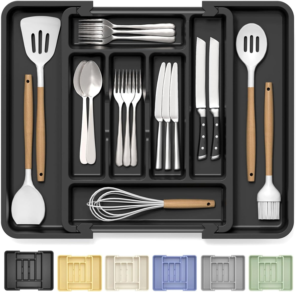 Caperci Large Silverware Organizer for Kitchen Drawer & Utensils - Expandable Drawer Organizer for