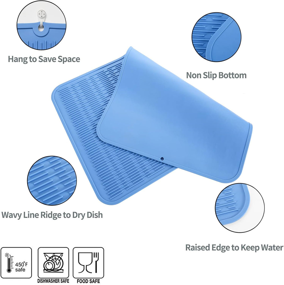 Silicone Dish Drying Mat for Multiple Usage,Easy clean,Eco-friendly,Heat-resistant Silicone Mat for