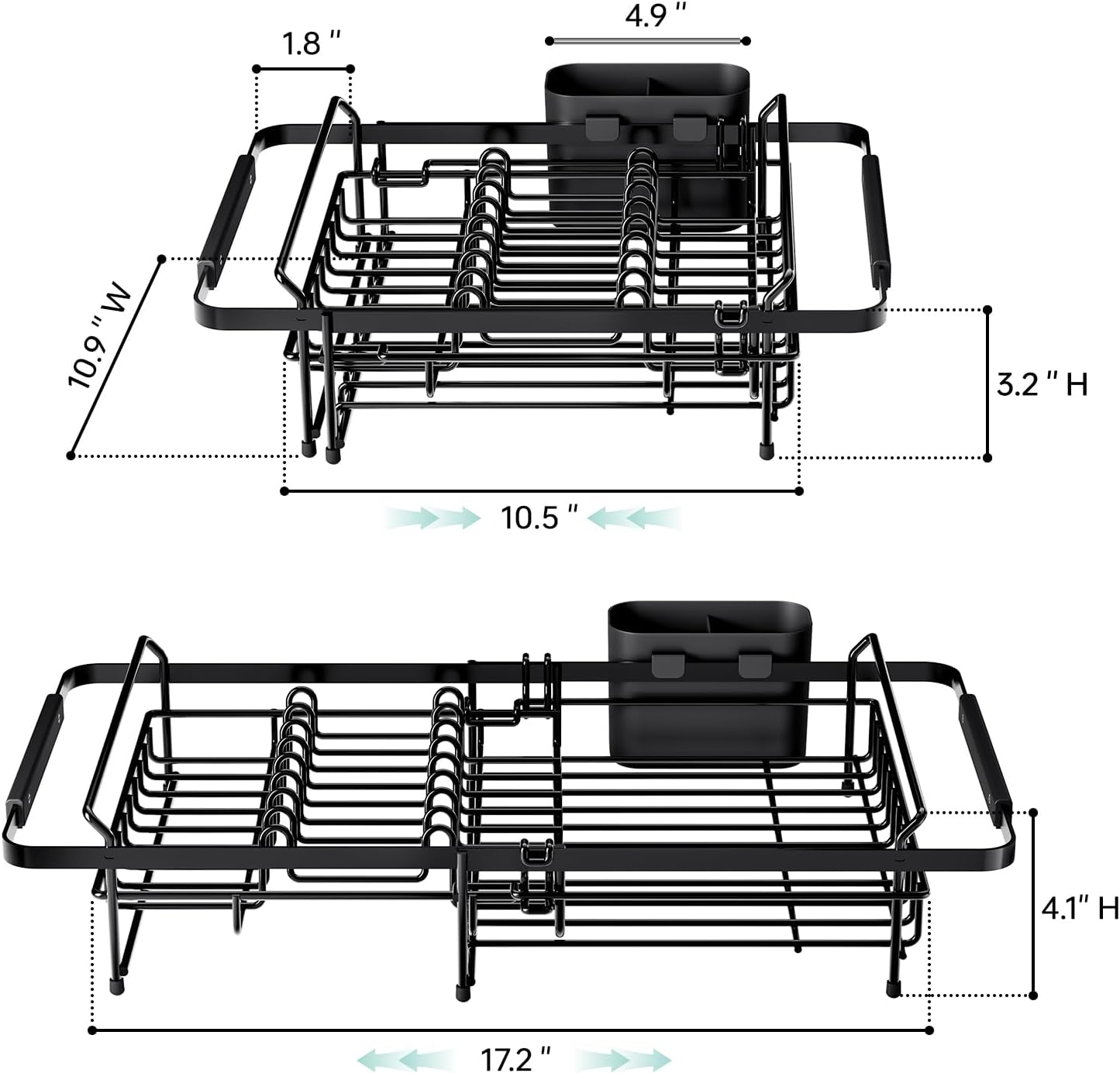 Dish Drying Rack in Sink - Expandable (14.5''-18''L) Over The Sink Dish Rack with Utensil Holder