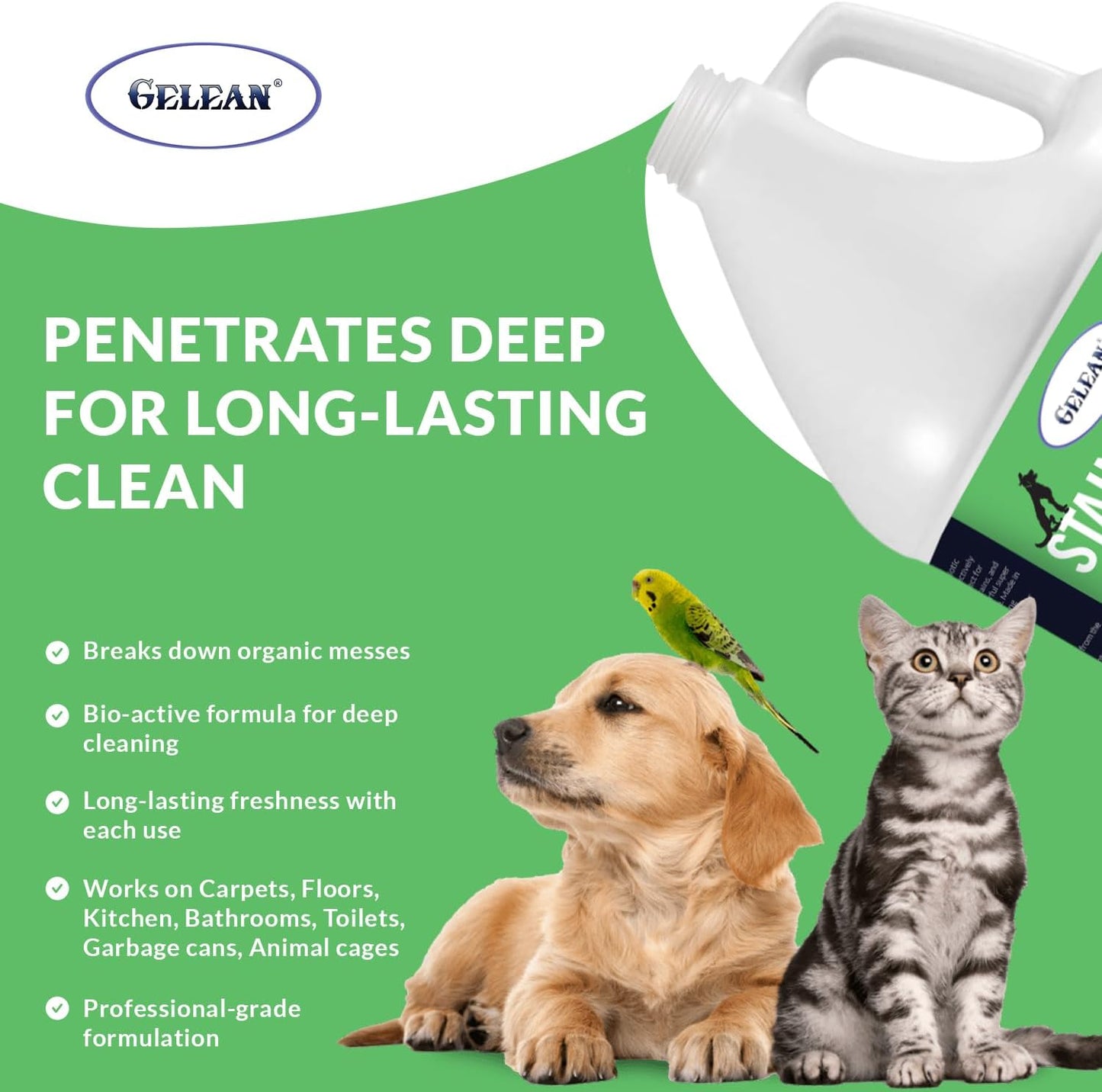 Strong Stain & Odor Eliminator - Cats & Dog Enzymatic Urine Destroyer -MADE IN USA- Fresh Scent