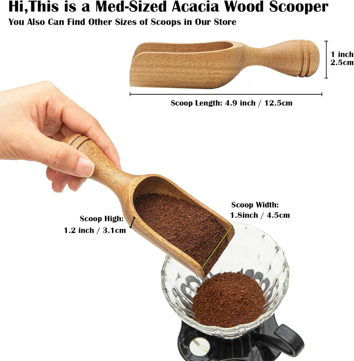 Wooden Scoops for Canisters 4PCS Wooden Scoop for Jars 4.9″Med-size Acacia Measuring Spoon for
