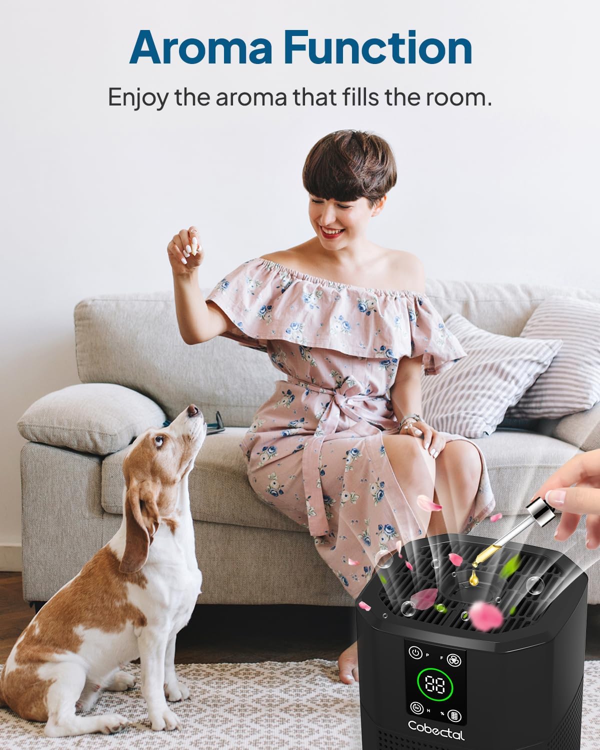 Air Purifier for Home Bedroom, Cobectal Room Air Cleaner with H13 True HEPA 3-in-1 Filter, Aroma