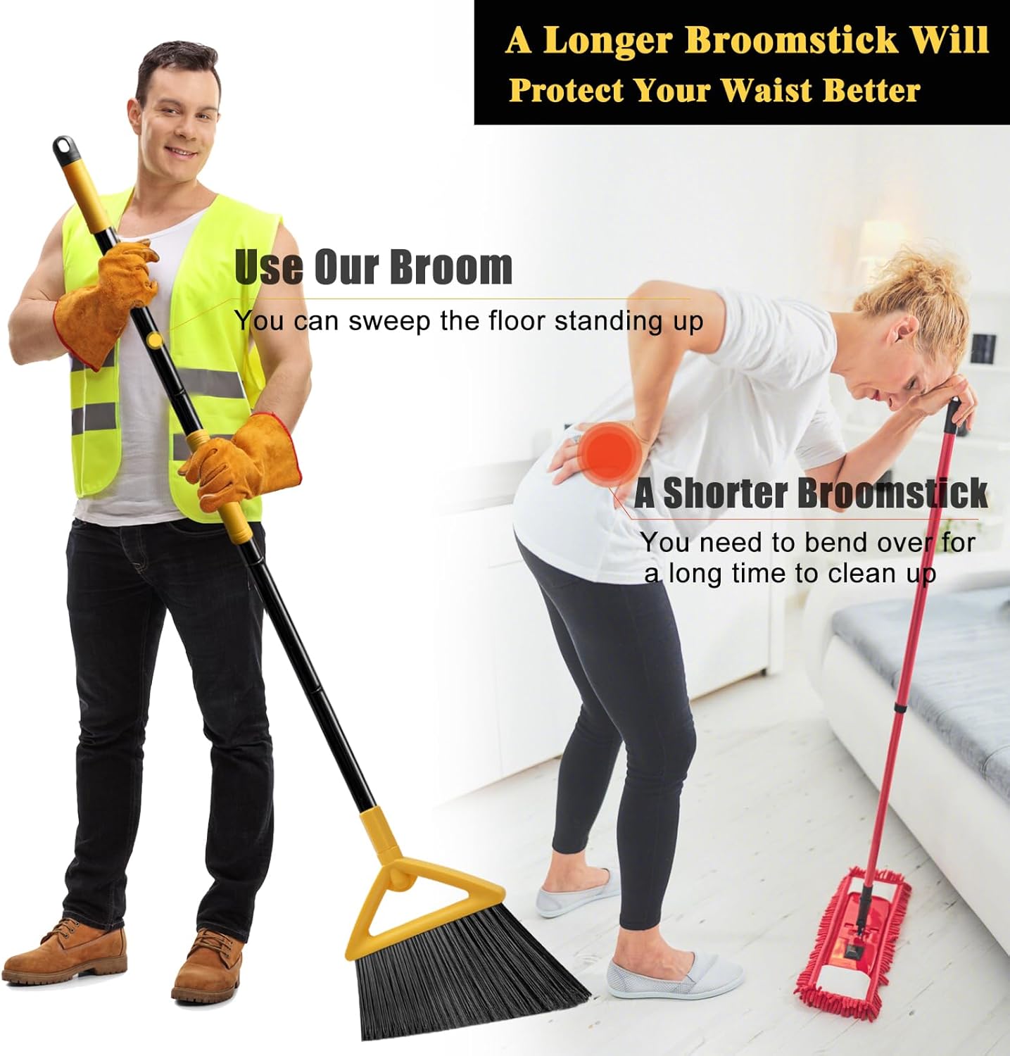 Heavy Duty Commercial Broom, Upgraded Angle Broom for Sweeping Indoor and Outdoor, Perfect Yellow