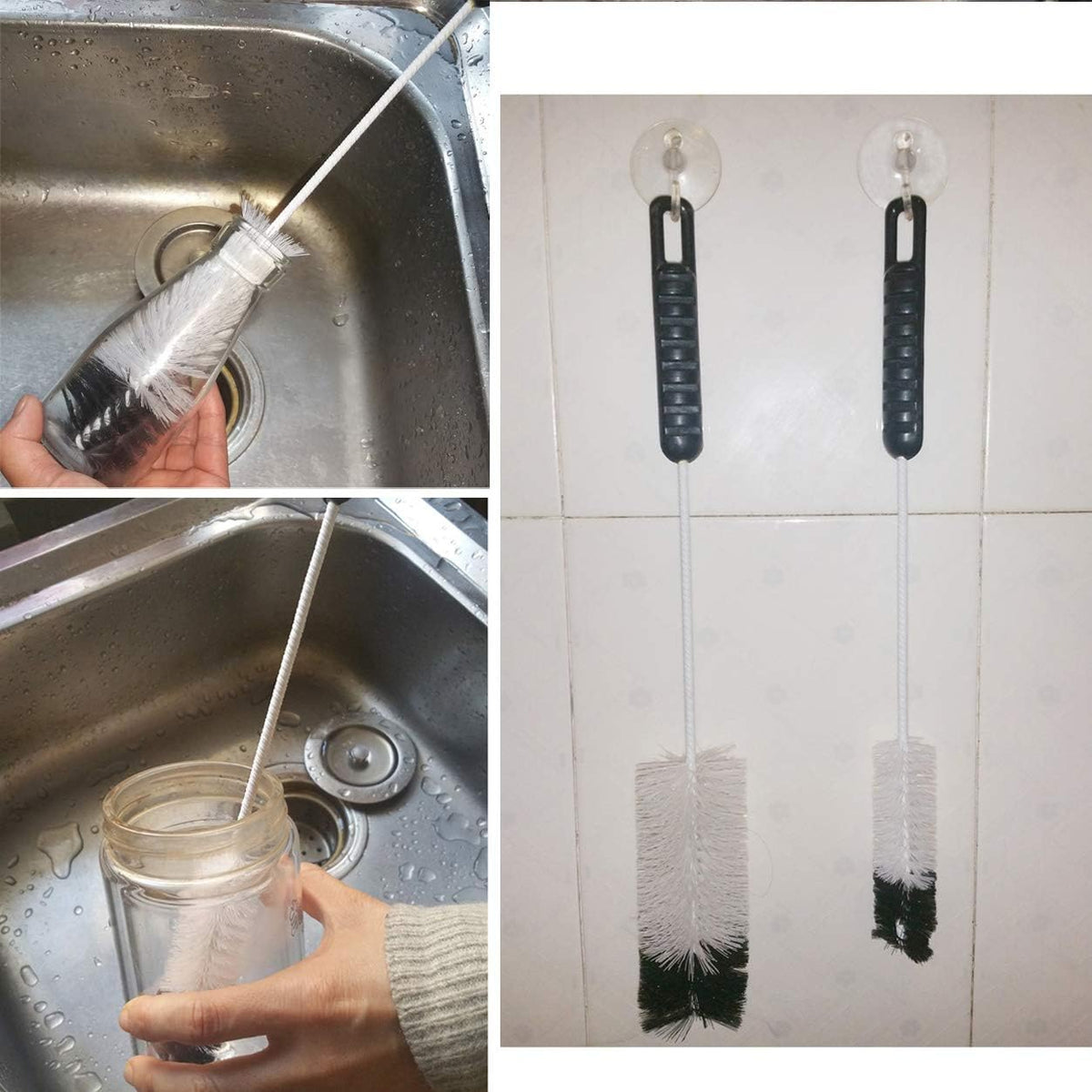 NewFerU Wire Bottle Cleaning Brush Set Small Large Thin Long Handle, Utility Cleaner Bendable