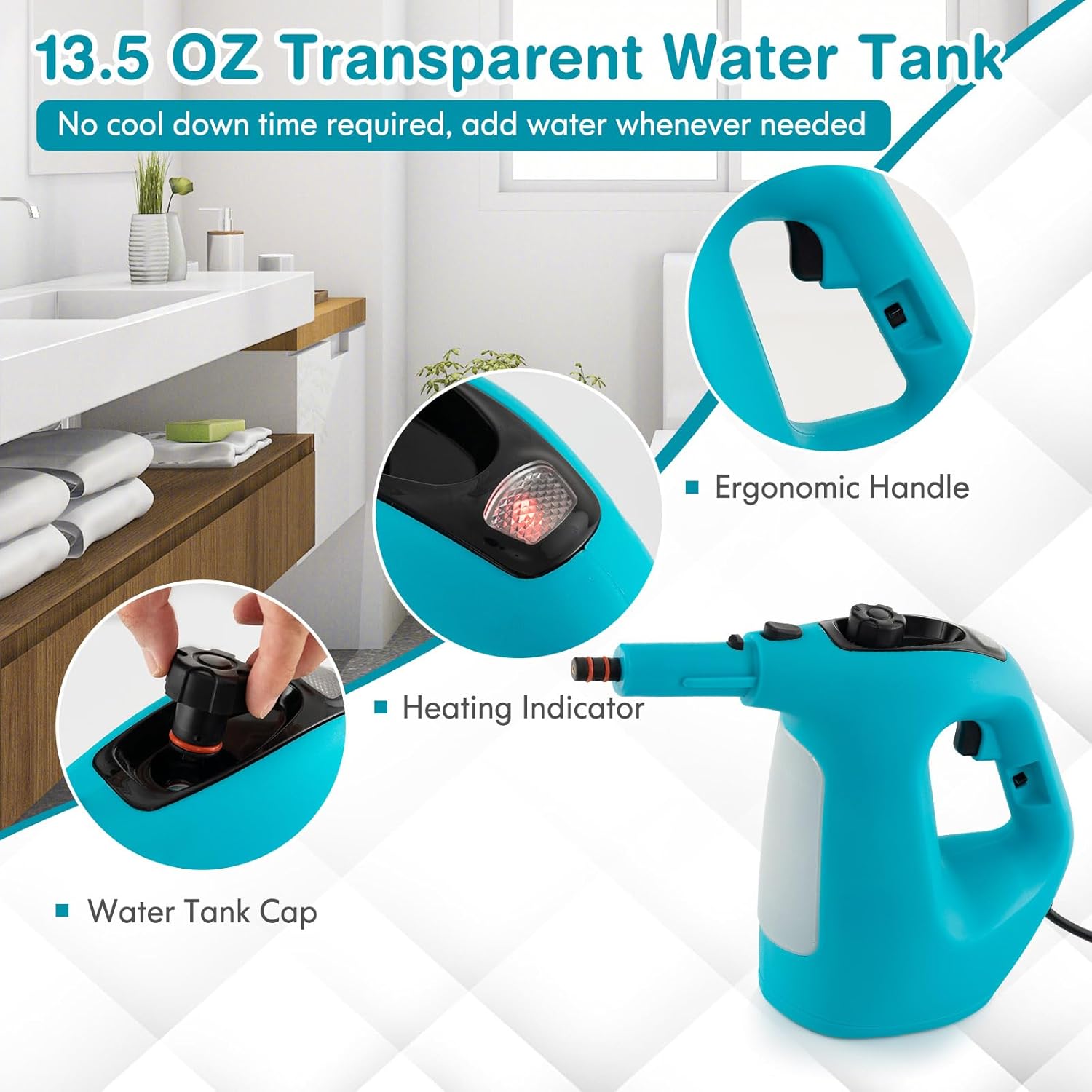 COSTWAY Handheld MultiPurpose Steam Cleaner with 17 Pieces, 350ml Large Capacity Steam Mop