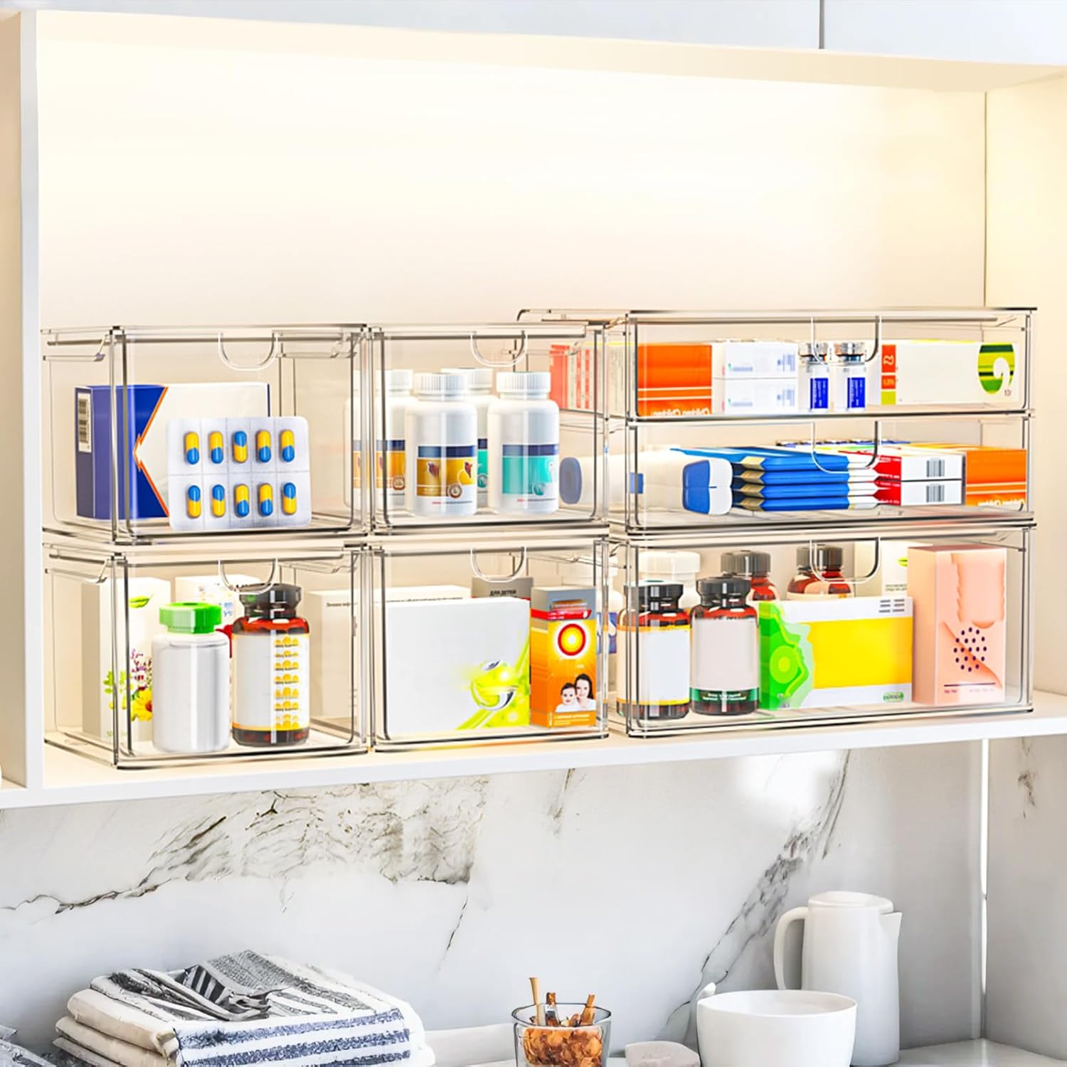 Acrylic Storage Drawers Set of 6, Clear Makeup Organizer, Plastic Organizer Bins for Beauty