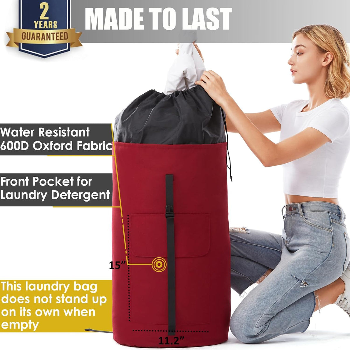 Extra Large Laundry Bag 115L, College Dorm Room essentials, Laundry Backpack Bag for College, Red