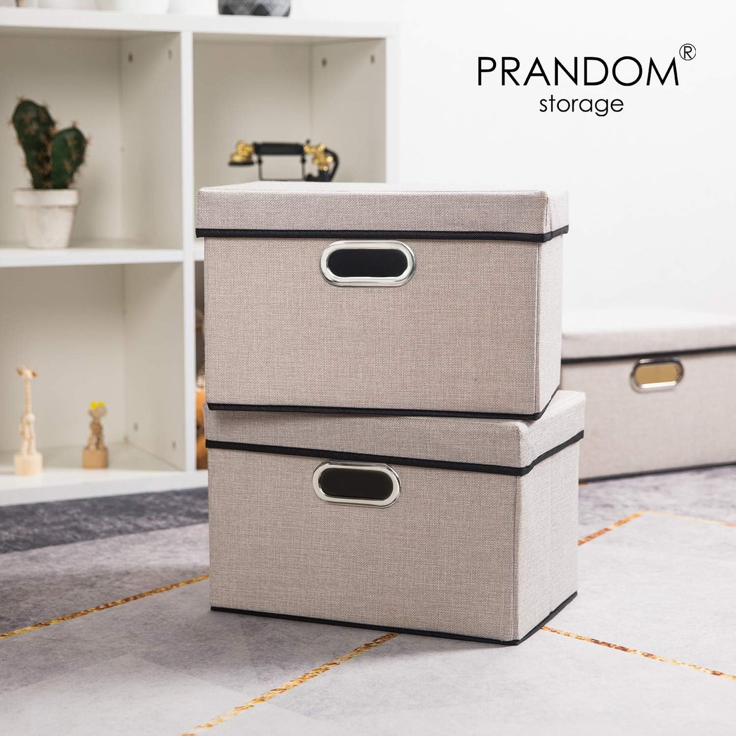 PRANDOM Foldable Storage Bin with Lid [5-Pack] Linen Fabric Decorative Storage Box Organizer