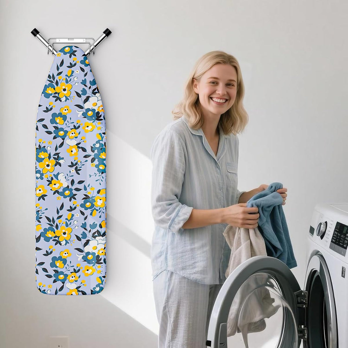 Over The Door & Wall Mount Ironing Board Hanger with Removable Hook, Metal Ironing Board Holder