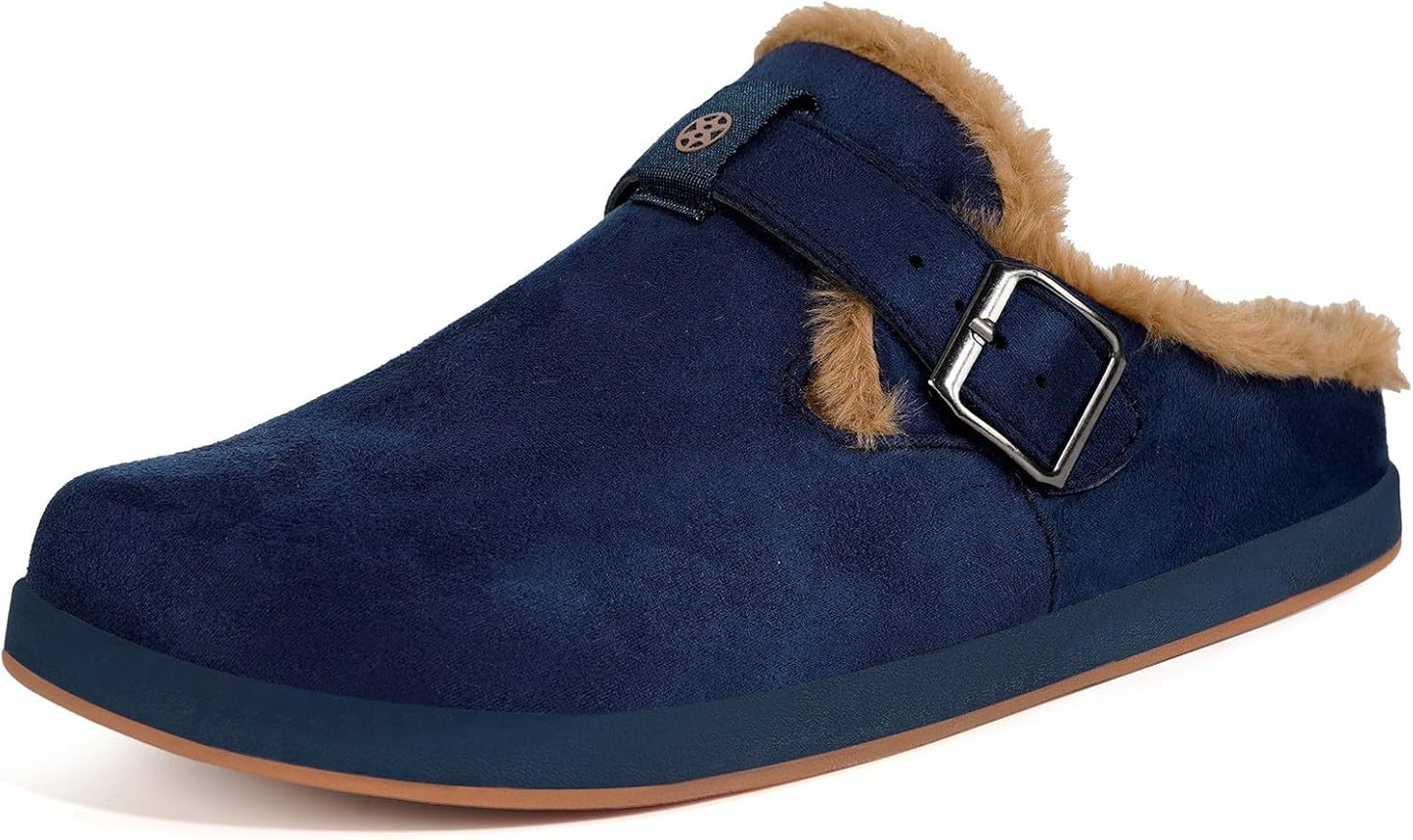 Fur Lined Clogs for Women Men Suede Winter Slippers Arch Support Slip on Mules Potato Shoes with