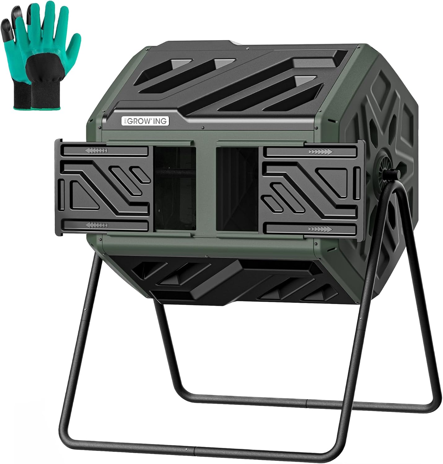 THEGROW'ING Updated 43 Gallon Compost Bin Outdoor, Fast Assemble Tumbling Composter, Dual Chamber