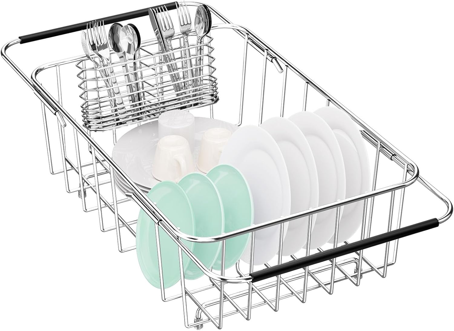 Dish Drainer Rack in Sink Adjustable, Expandable 304 Stainless Steel Metal Dish Drying Rack