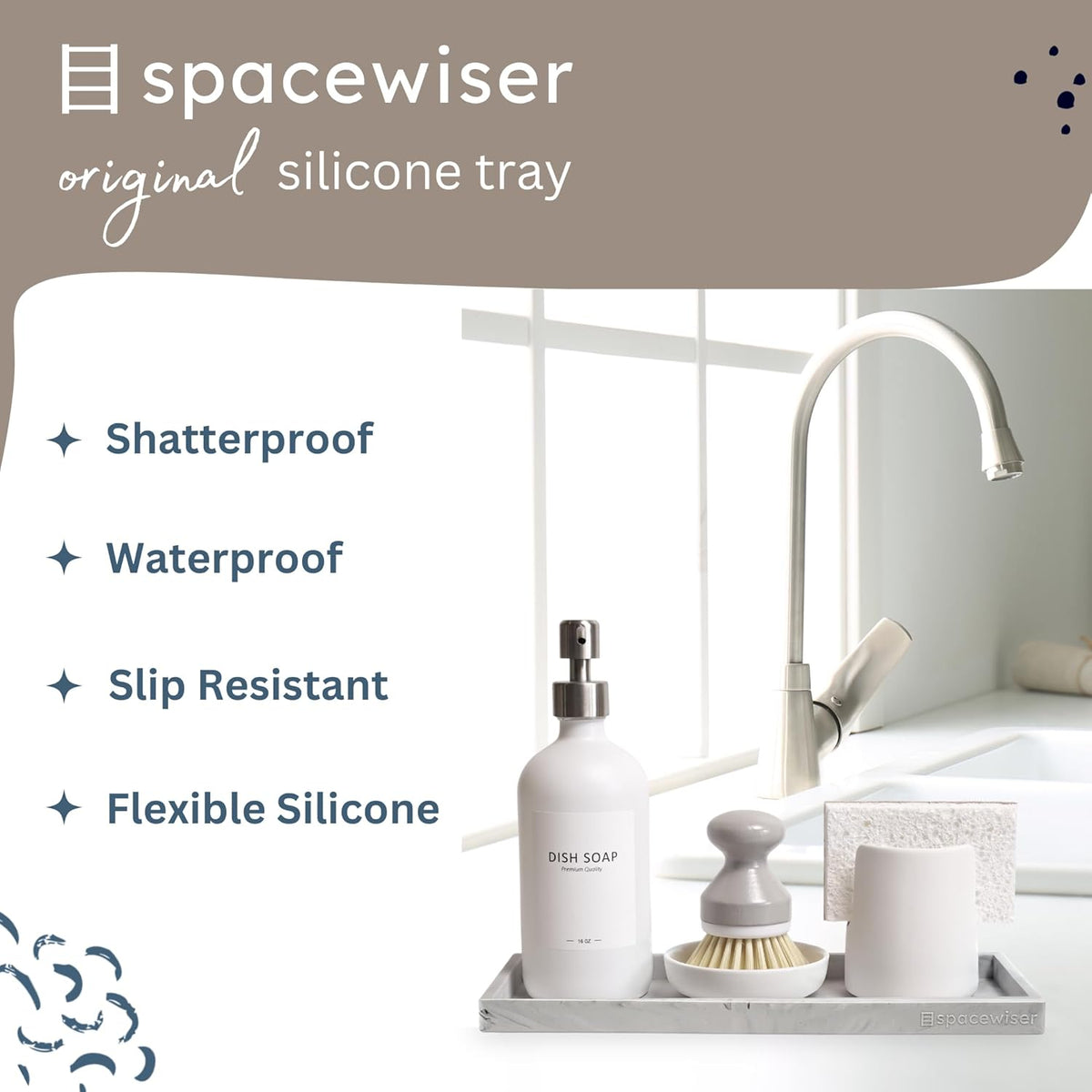 Countertop and Vanity Tray - 2 PC Large 11.7" Silicone Bathroom Trays, Counter Organizer, Dish Soap