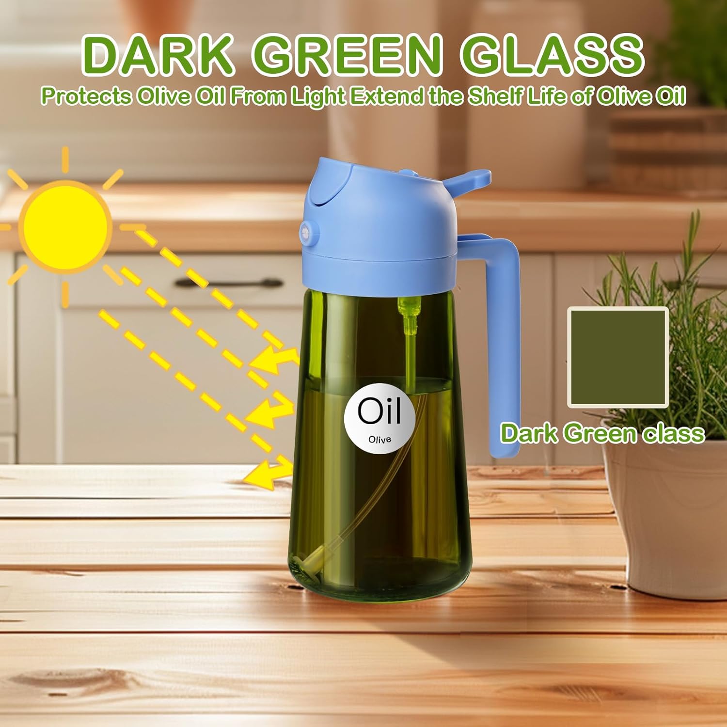 YARRAMATE 16oz/470ml Dark Green Oil Sprayer for Cooking with Stickers, Food-grade Premium 2 in 1
