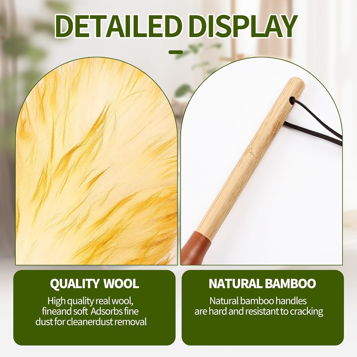 Natural Lambswool Duster 20 Inch Handheld with Wooden Handle Duster Dusting Tool for Blinds