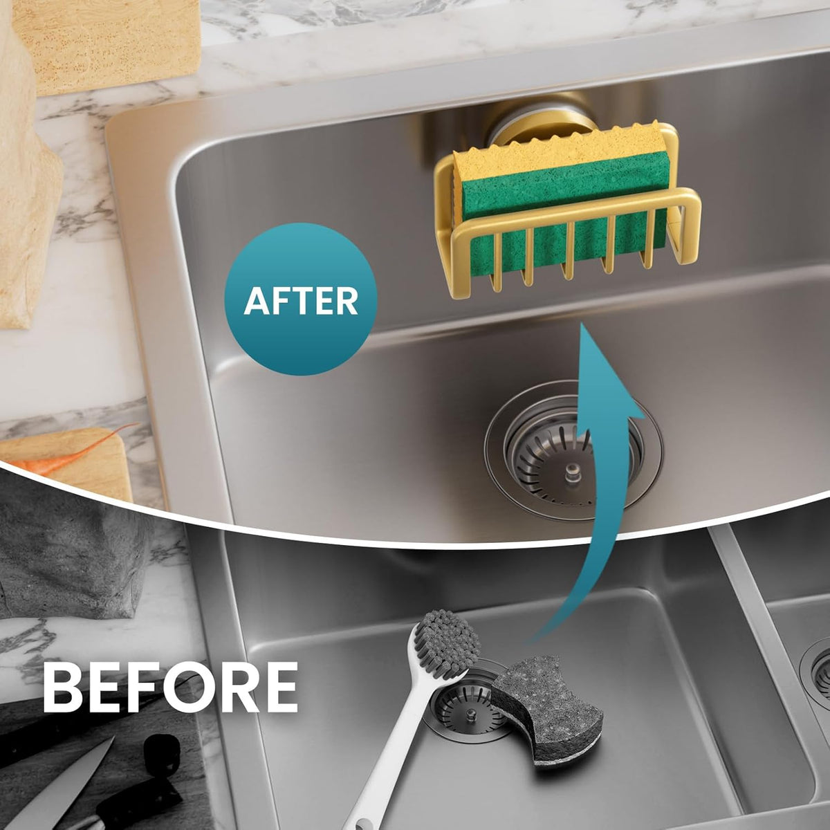TAILI Sponge Holder for Kitchen Sink with Strong Suction Cup, Rustproof Aluminum Sink Caddy for