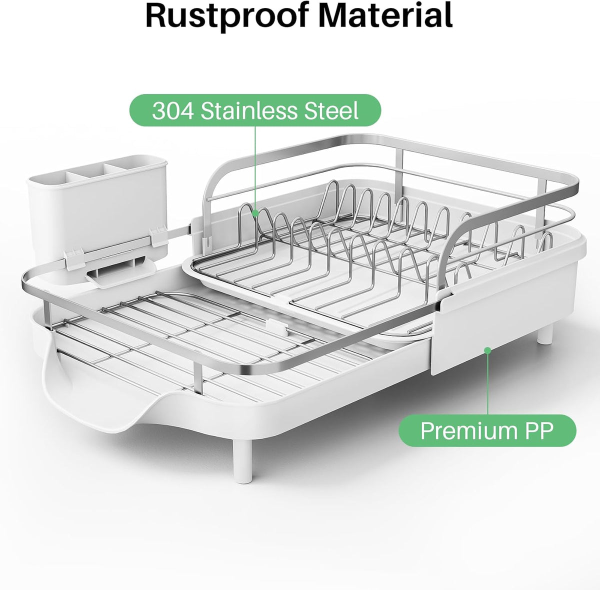 Dish Drying Rack, Expandable Dish Rack for Kitchen Counter, Stainless Steel Dish Drainer with