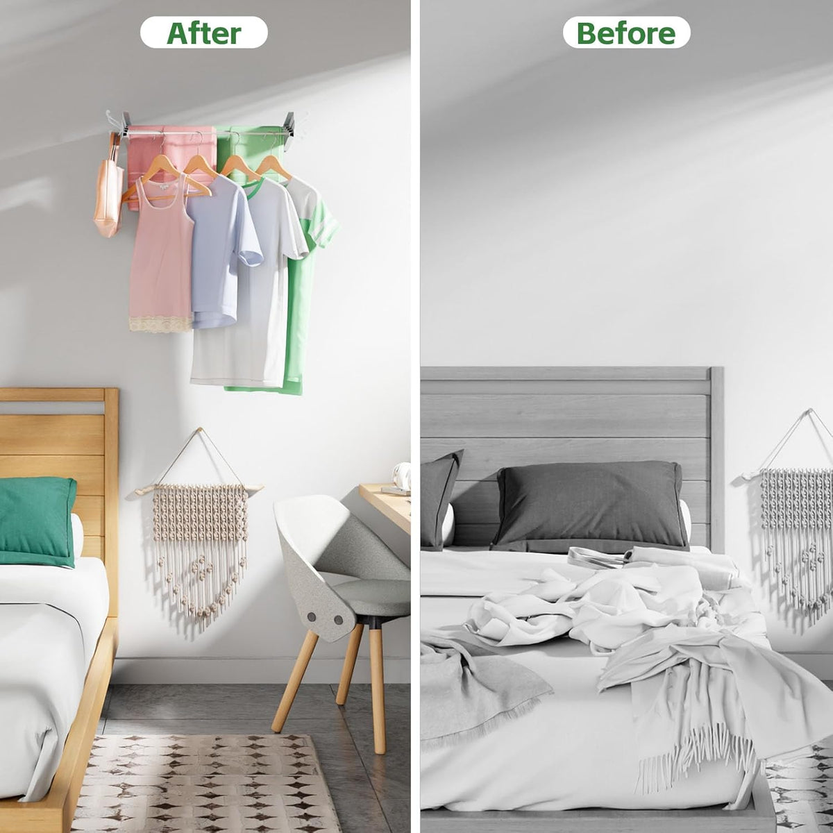 Wall Mounted Clothes Drying Rack for Laundry 23.6", Folding Clothes Drying Rack with 4 Towel Hooks