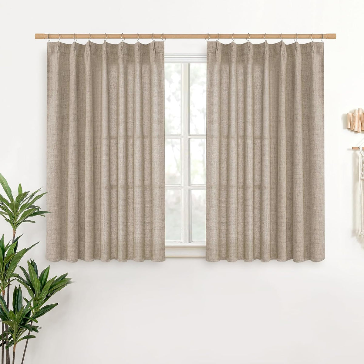 YoungsTex Short Linen Curtains 40 Inch Length for Cafe Window, Small Drapes Light Filtering with