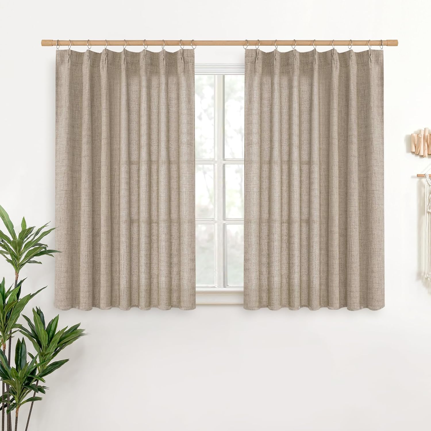 YoungsTex Oatmeal Linen Curtains 36 Inch Length for Short Kitchen Window, Textured Small Drapes