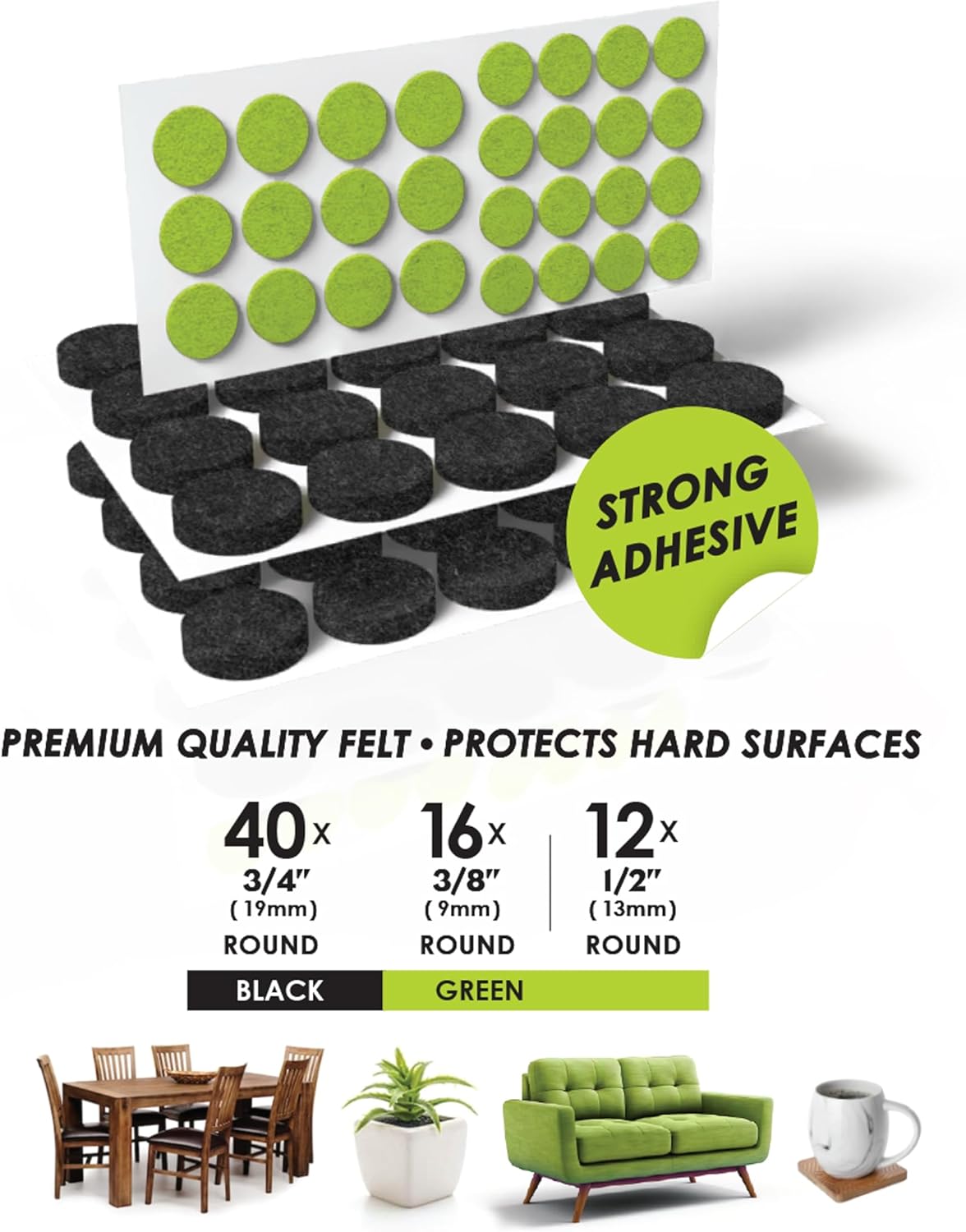 Slipstick Gorilla Felt ¾ Inch Furniture Pads (68 Pcs) Premium Furniture Pads & Chair Leg Floor