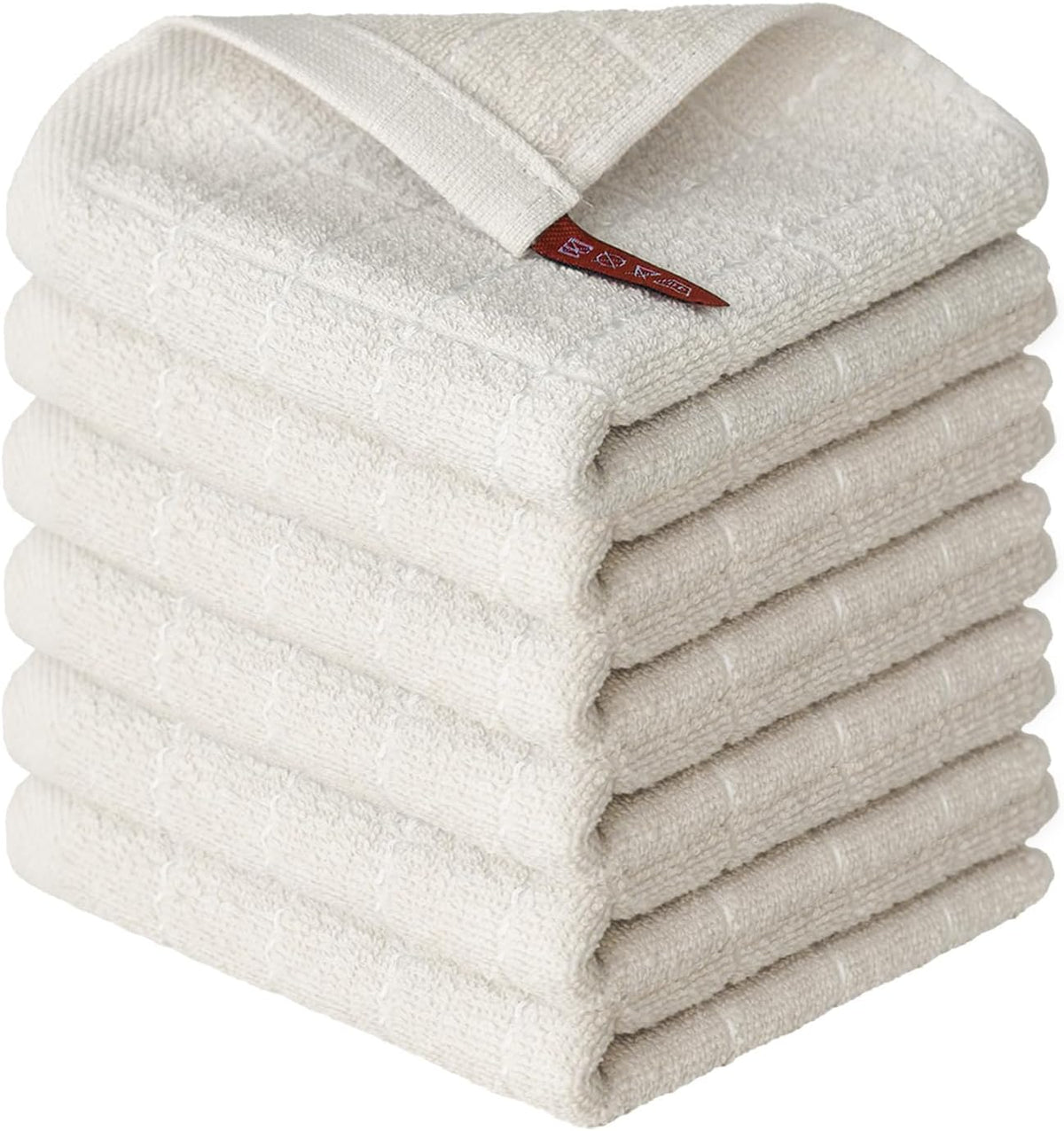 Artoid Mode Checkered Designed Cotton Beige Terry Kitchen Dish Cloths, 12x12 Inch Soft Absorbent