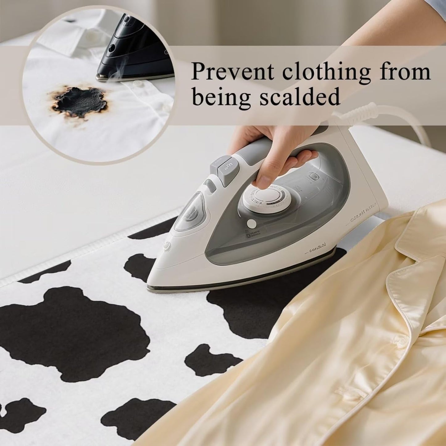 Cow Print Ironing Mat Portable Ironing Pad,Black and White 32 x 16 Inch Large Ironing Mat for Table