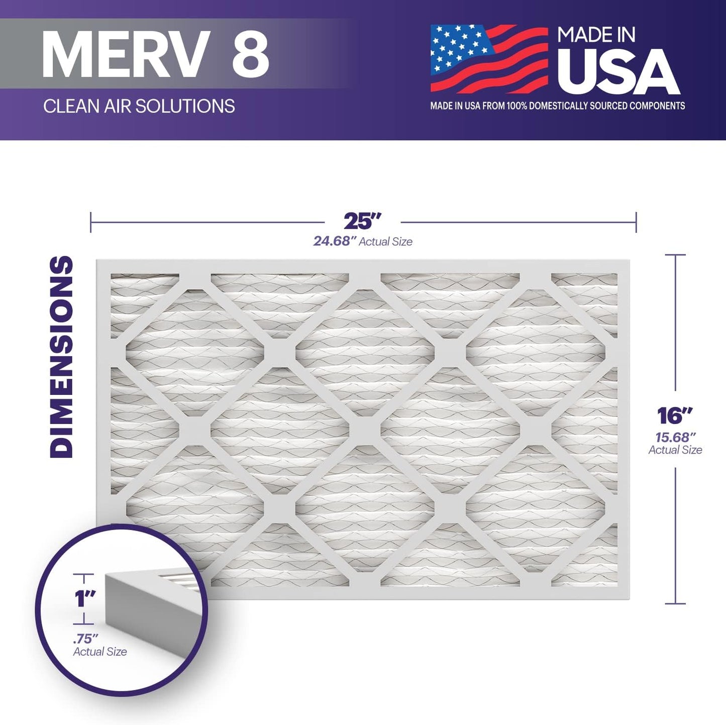 BNX TruFilter 16x25x1 Air Filter MERV 8 (6-Pack) - MADE IN USA – Dust & Pet Defense Electrostatic