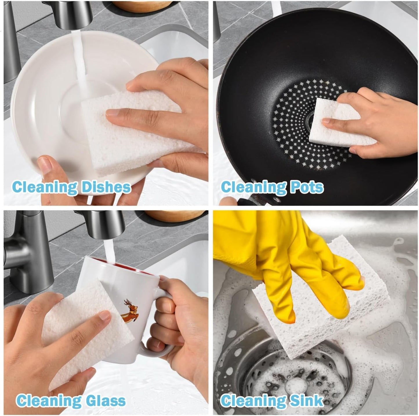 YoleShy 48 Pack White Sponges Kitchen Natural Compressed Cellulose Sponges for Dishes Bulk Non