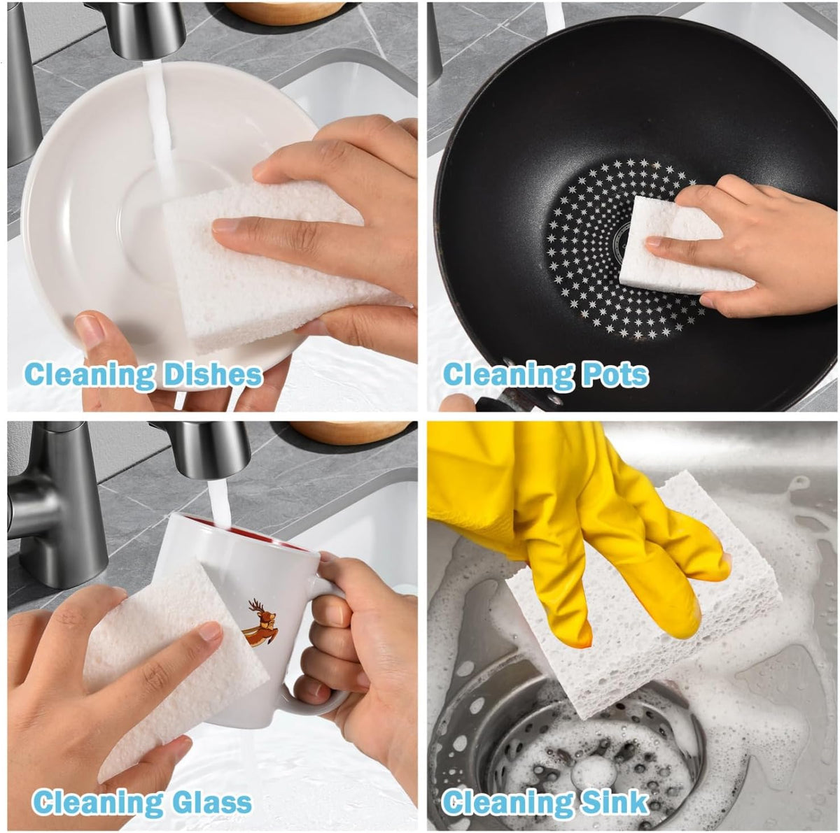 YoleShy 48 Pack White Sponges Kitchen Natural Compressed Cellulose Sponges for Dishes Bulk Non