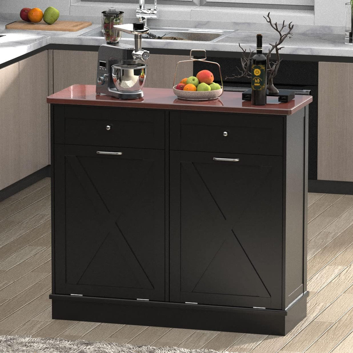 Betterhood Double Tilt Out Trash Cabinet 20 Gallon Wooden Free Standing Laundry Sorter