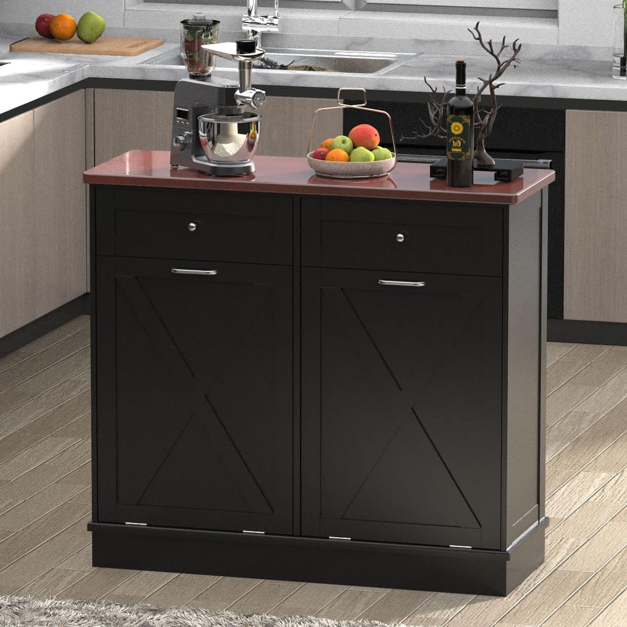 Betterhood Double Tilt Out Trash Cabinet 20 Gallon Wooden Free Standing Laundry Sorter