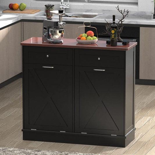 Betterhood Double Tilt Out Trash Cabinet 20 Gallon Wooden Free Standing Laundry Sorter