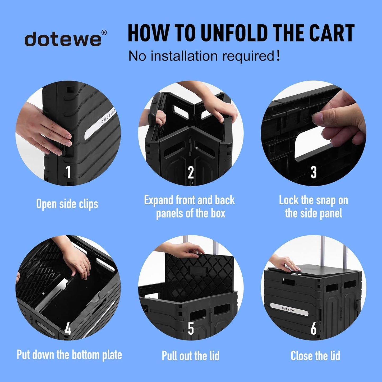 Folding Utility Cart Black Portable Rolling Crate Handcart Foldable Shopping Trolley Collapsible