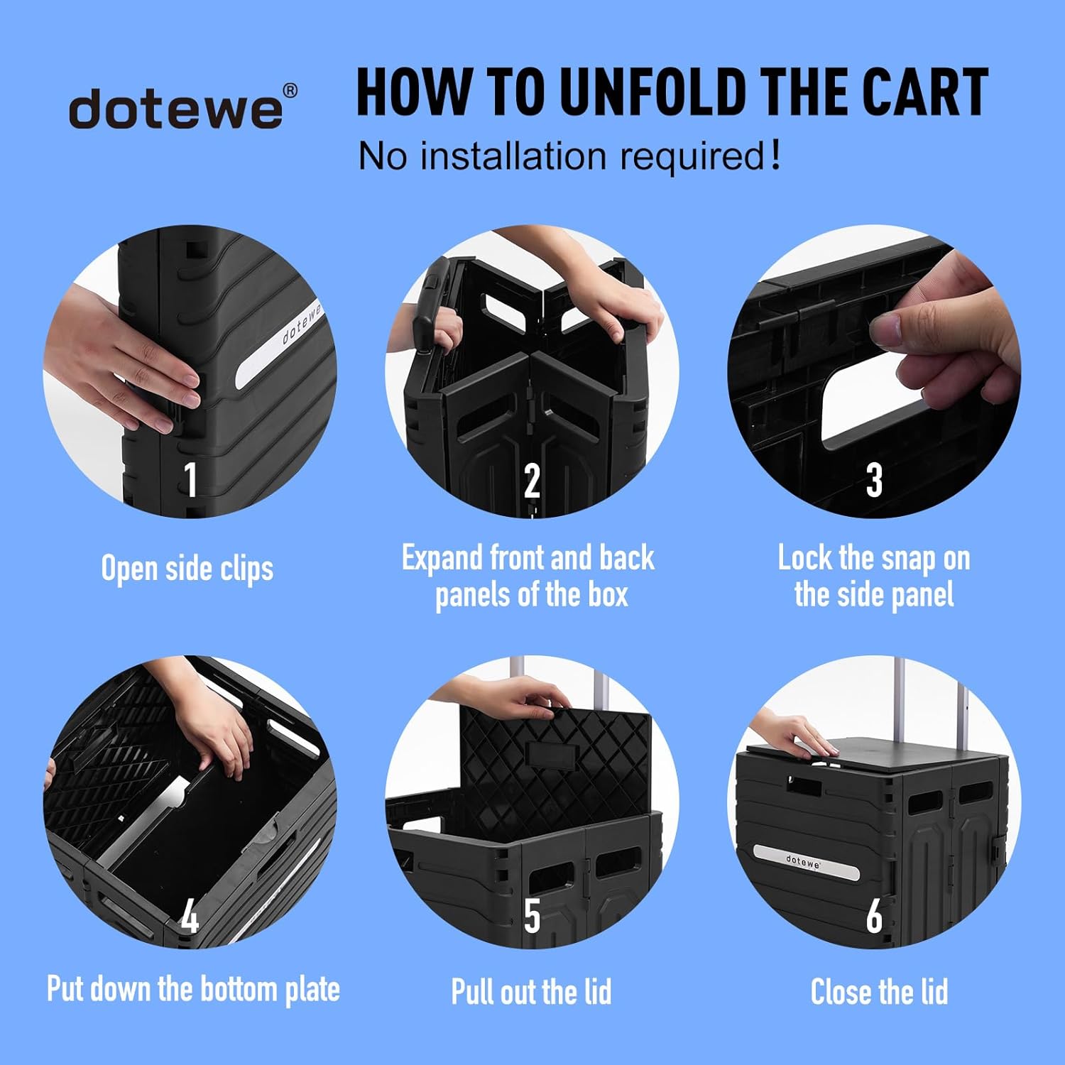 Folding Utility Cart Black Portable Rolling Crate Handcart Foldable Shopping Trolley Collapsible