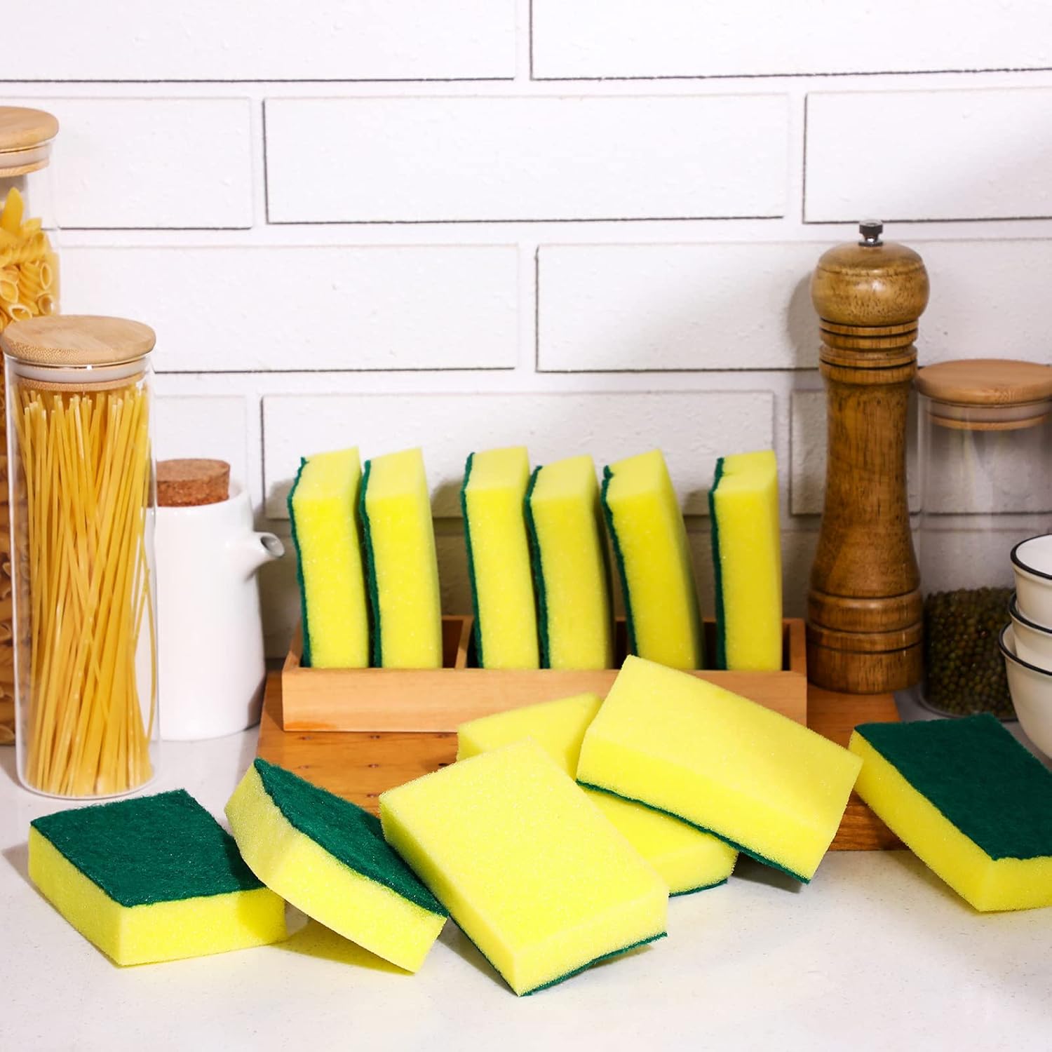 Tanlade 240 Pcs Individually Wrapped Sponge Dishwashing Sponge Bulk Non Scratch Scrub Sponges