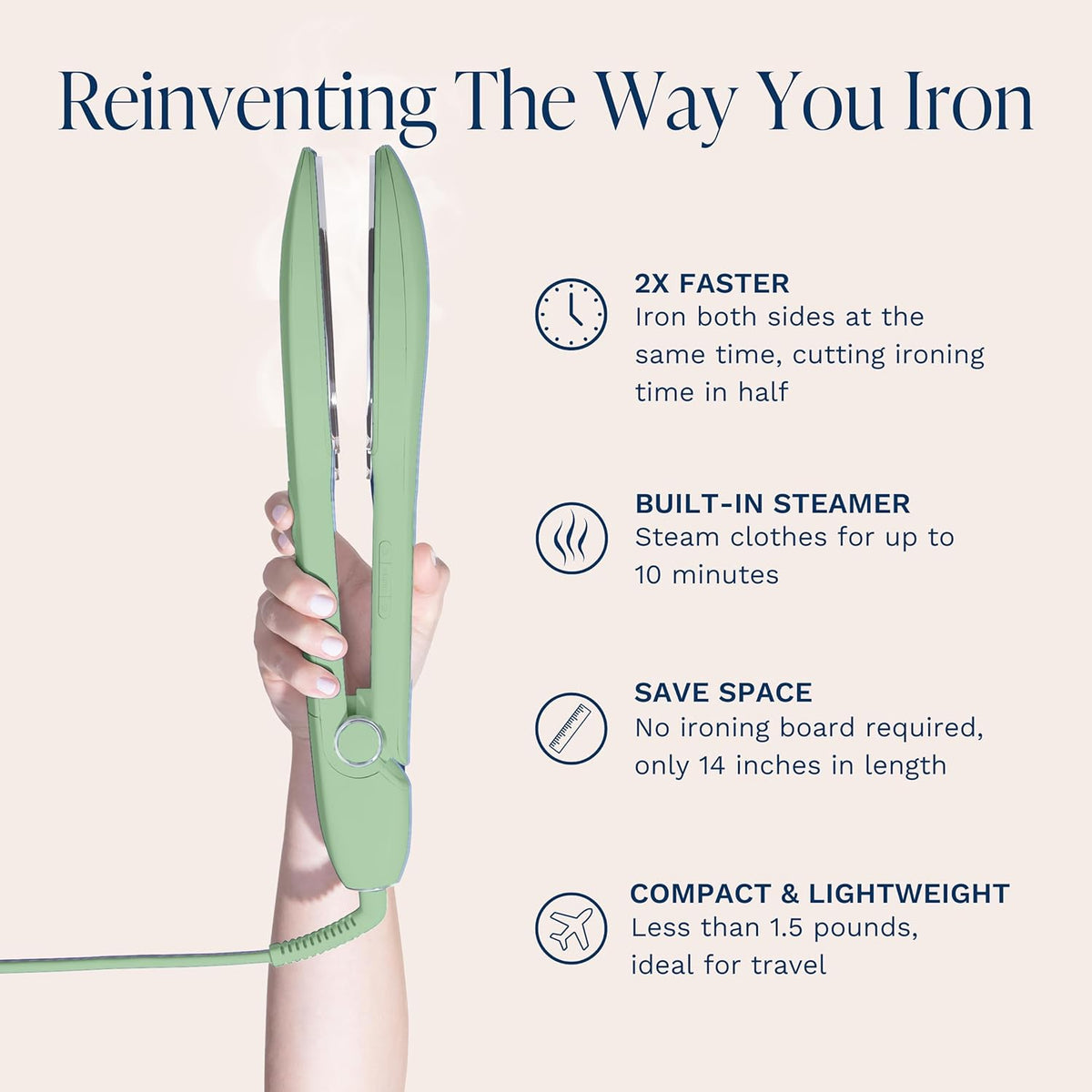 Nori Press Travel Steam Iron - Handheld Iron With Optional Steam Feature - No Ironing Board
