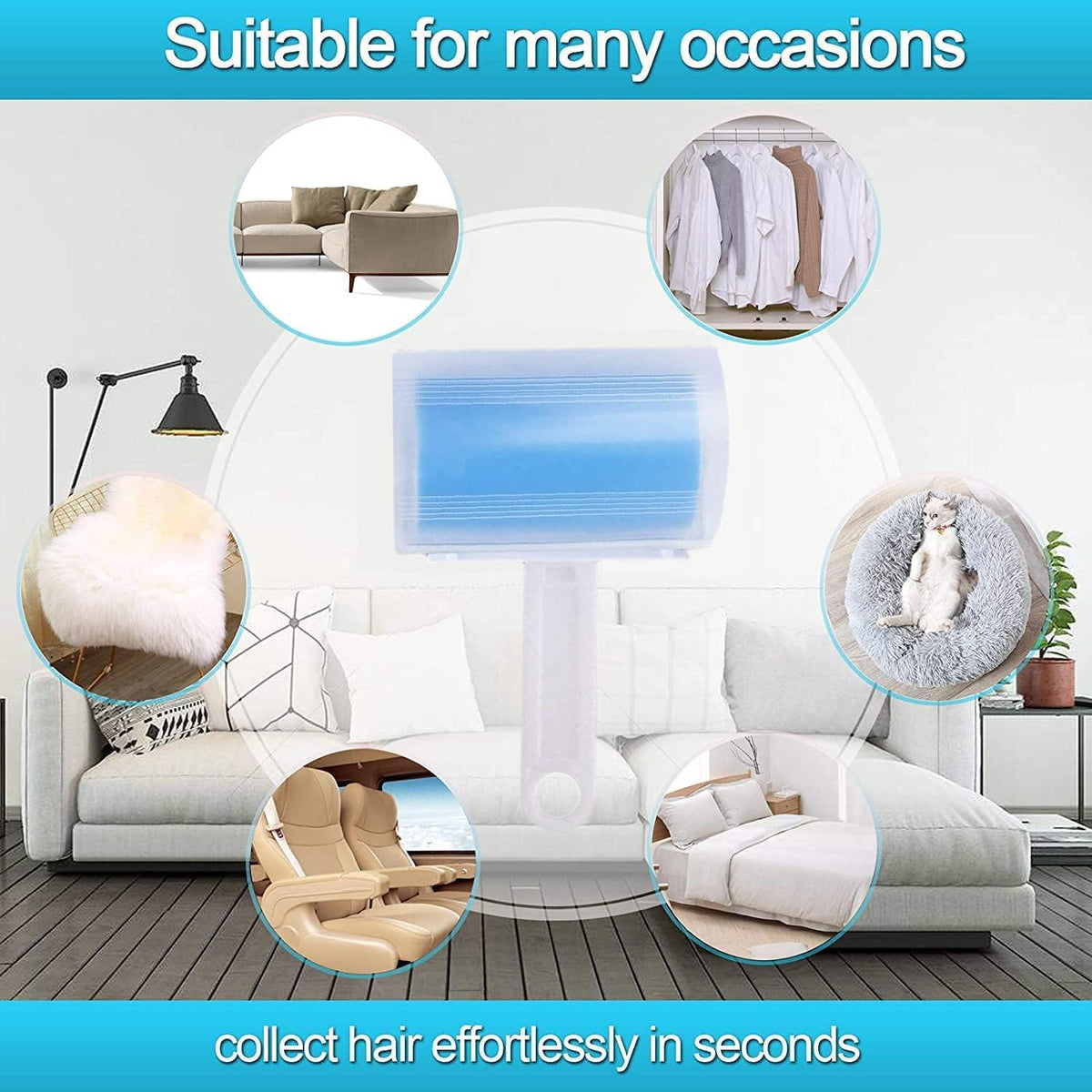 Washable Reusable Lint Roller 3 Pack, Portable Travel Sticky Dog Cat Hair Remover Cleaner with