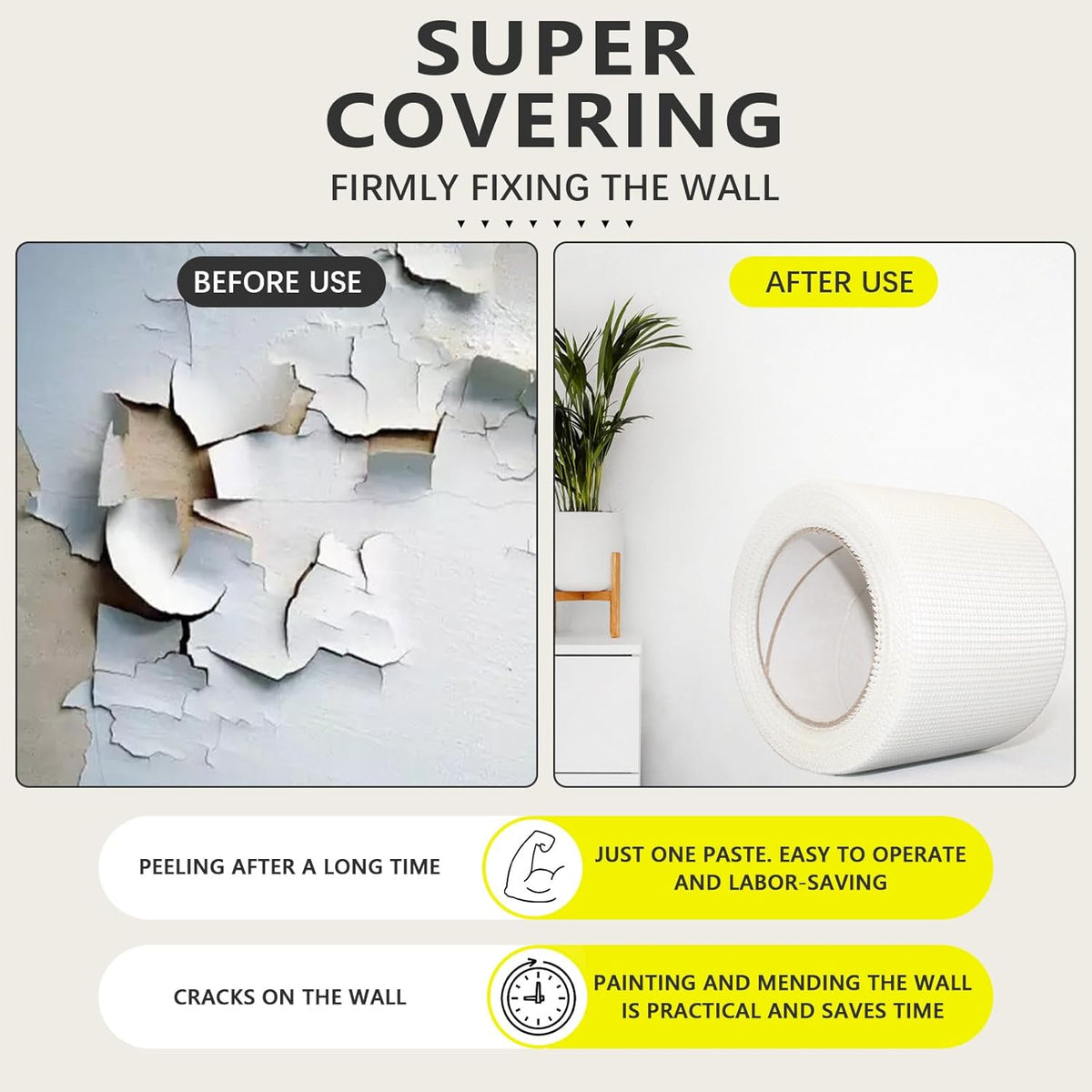 12" 100 Feet Drywall Joint Tape, Self-Adhesive Encrypted Fiberglass Drywall Repair Mesh Tape for
