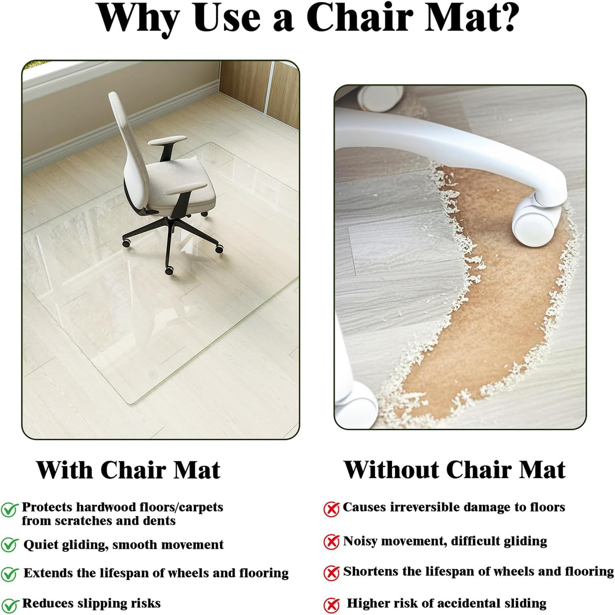 Koonmi Tempered Glass Chair Mat for Hardwood Floors & Carpets, 54" x 72“ Transparent Heavy Duty