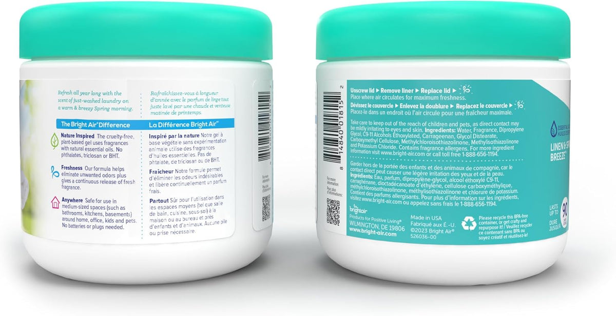 Bright Air 14 oz. Super Odor Eliminator, For Medium-Size Spaces, Linen & Spring Breeze Scent, Case