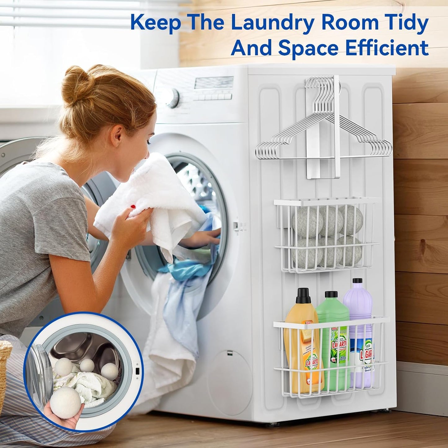 Magnetic Dryer Ball Holder and Magnetic Hanger Holder for Laundry Room Organization and Storage